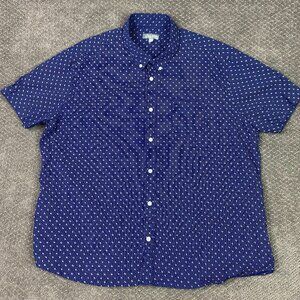 Ash & Erie Shirt Men's XXL Blue Geometric Ditsy Floral Leaf Button Short Sleeve
